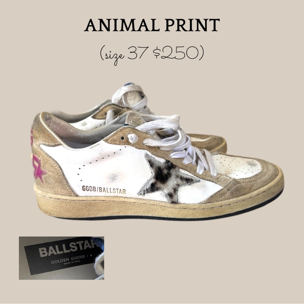 Golden Goose Ball Star Sneakers - White, Tan & Black with Pink Heel Detail